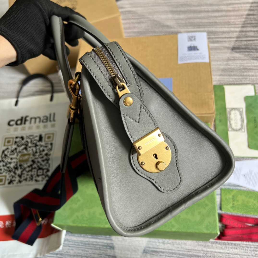 Gvc*1 Double G-Detailed Smooth Small Handbag White/Grey/Brown For Men 10.6 in/ 27 cm