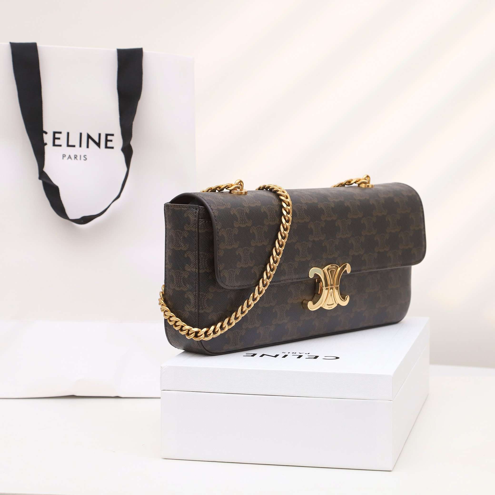 Ce1i*e Chain Shoulder Bag Brown For Women 13in/33cm