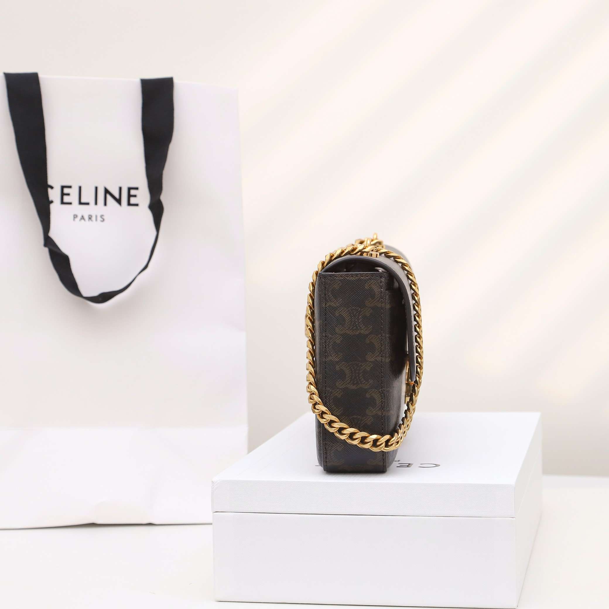 Ce1i*e Chain Shoulder Bag Brown For Women 13in/33cm