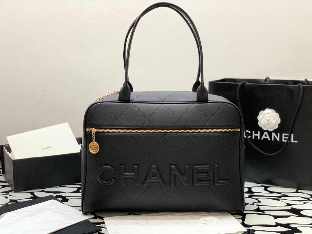 Ch**el Maxi Bowling Bag Black For Women 45cm / 17.7in