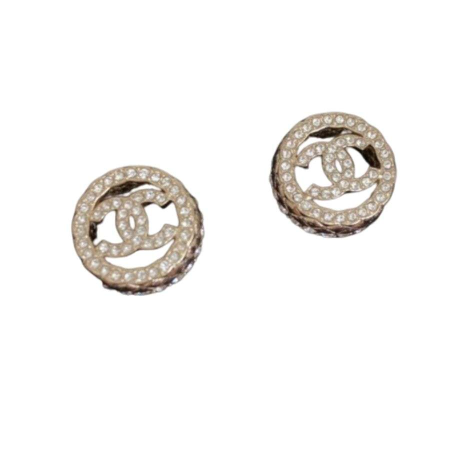 Ch**el Round D1am0nd Earrings Gold For Women