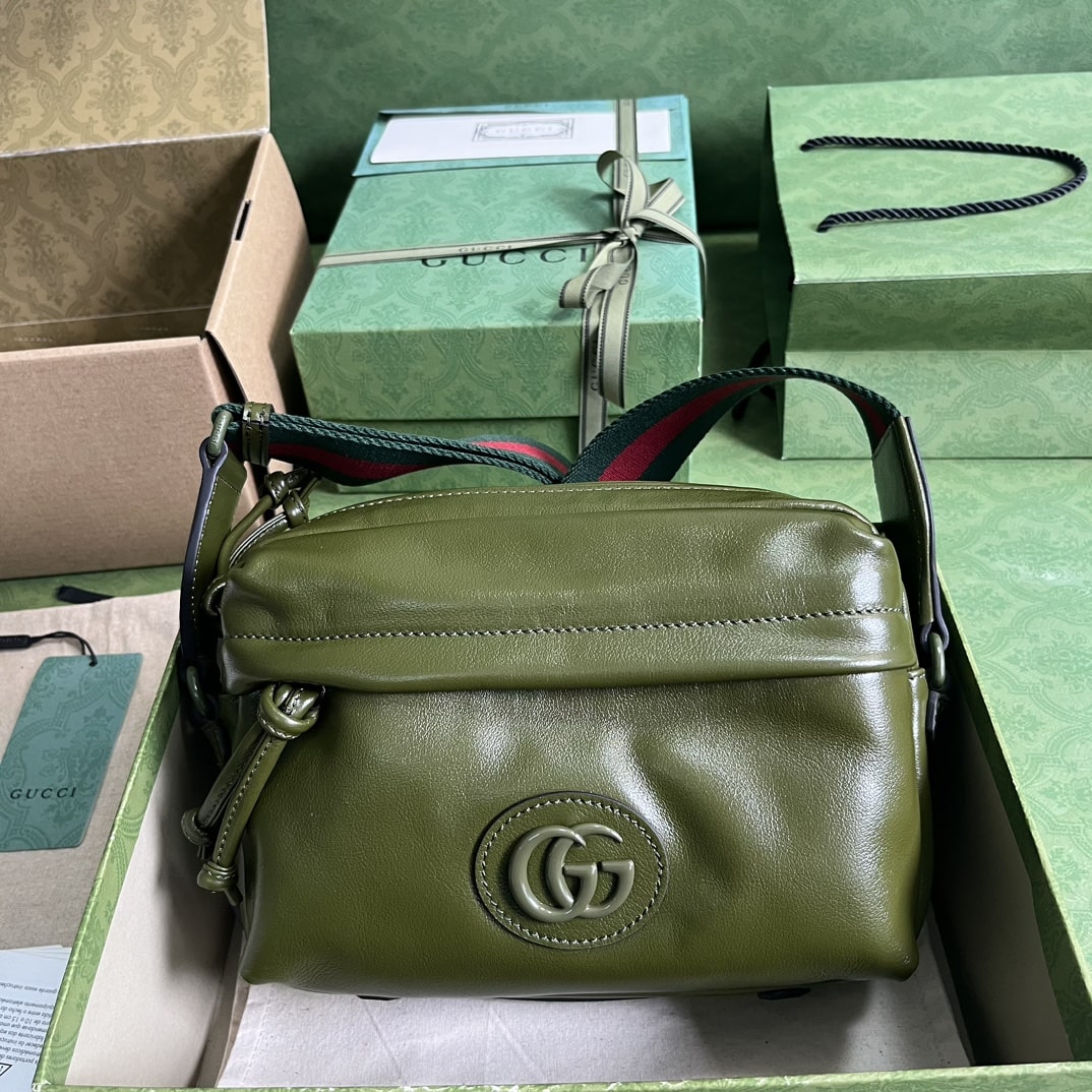 Gvc*1 Shoulder Tonal Double G Bag Green Khaki/Black For Men 23.3cm/9.2in 725696 AABDH 3353