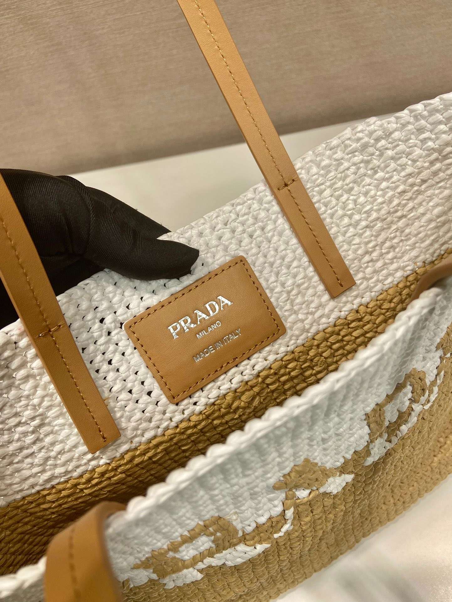 Pra*a Raffia Tote Bag Beige For Women 9.1in/23cm