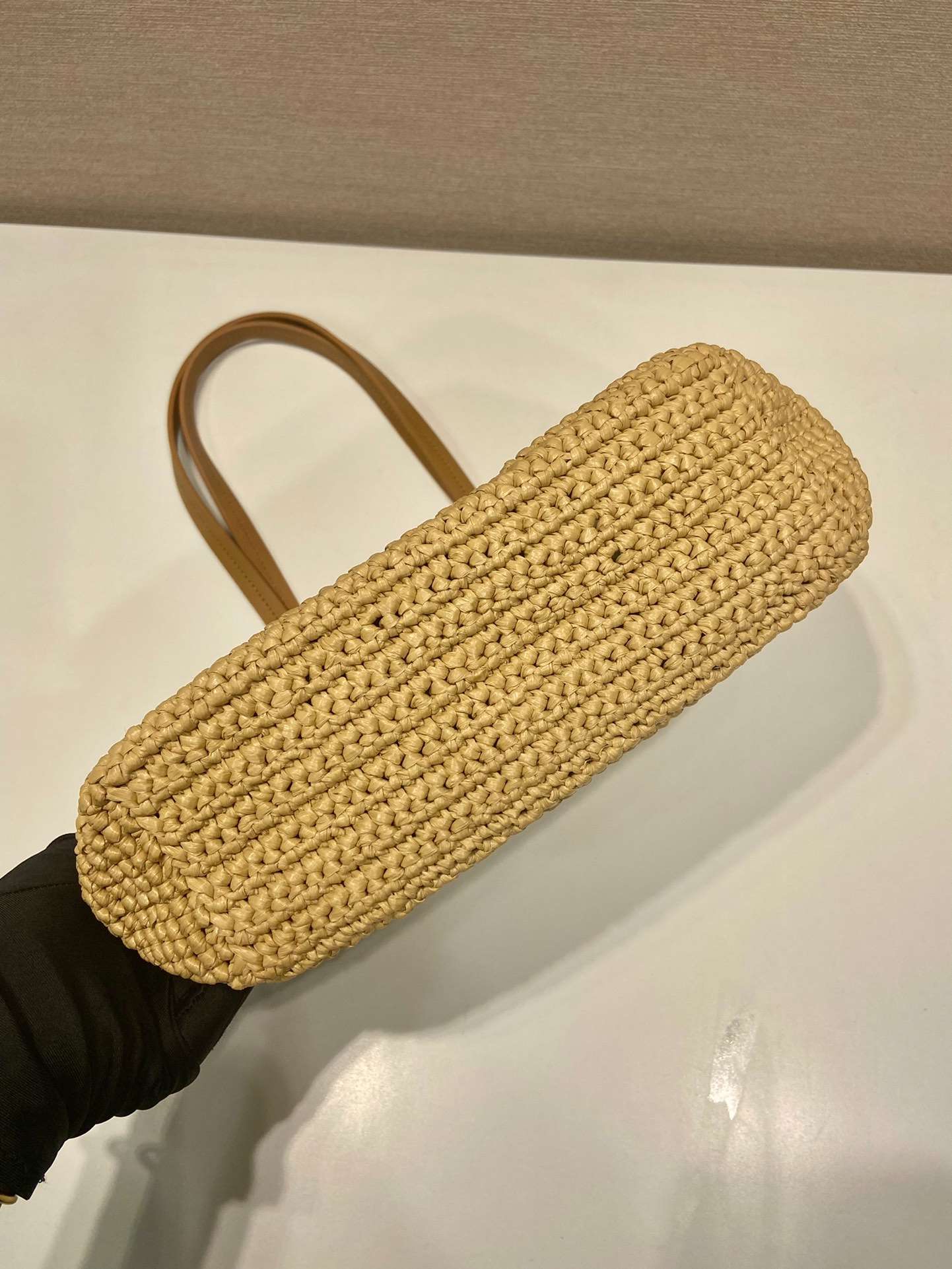 Pra*a Raffia Tote Bag Beige For Women 9.1in/23cm