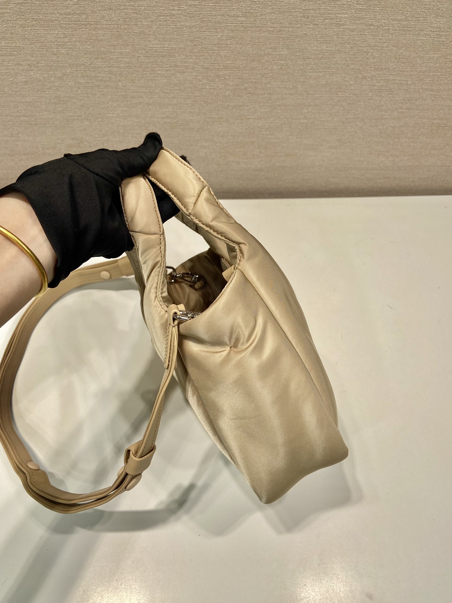 Pra*a Soft Padded Re-Nylon Mini-Bag White/Pink/Beige For Women 7.1in/18cm 1BA359_RCCJ_F0009_V_OVM