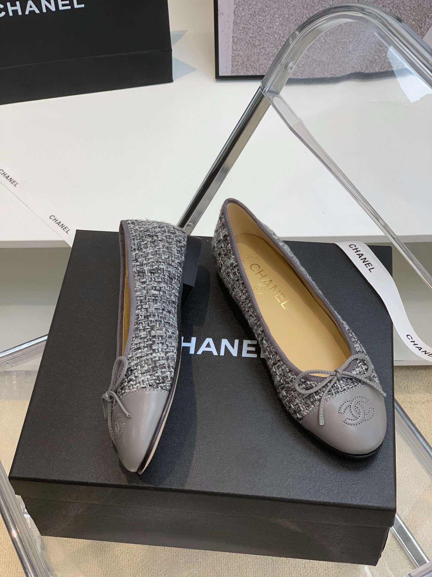 Ch**el Ballet Flats Grey For Women
