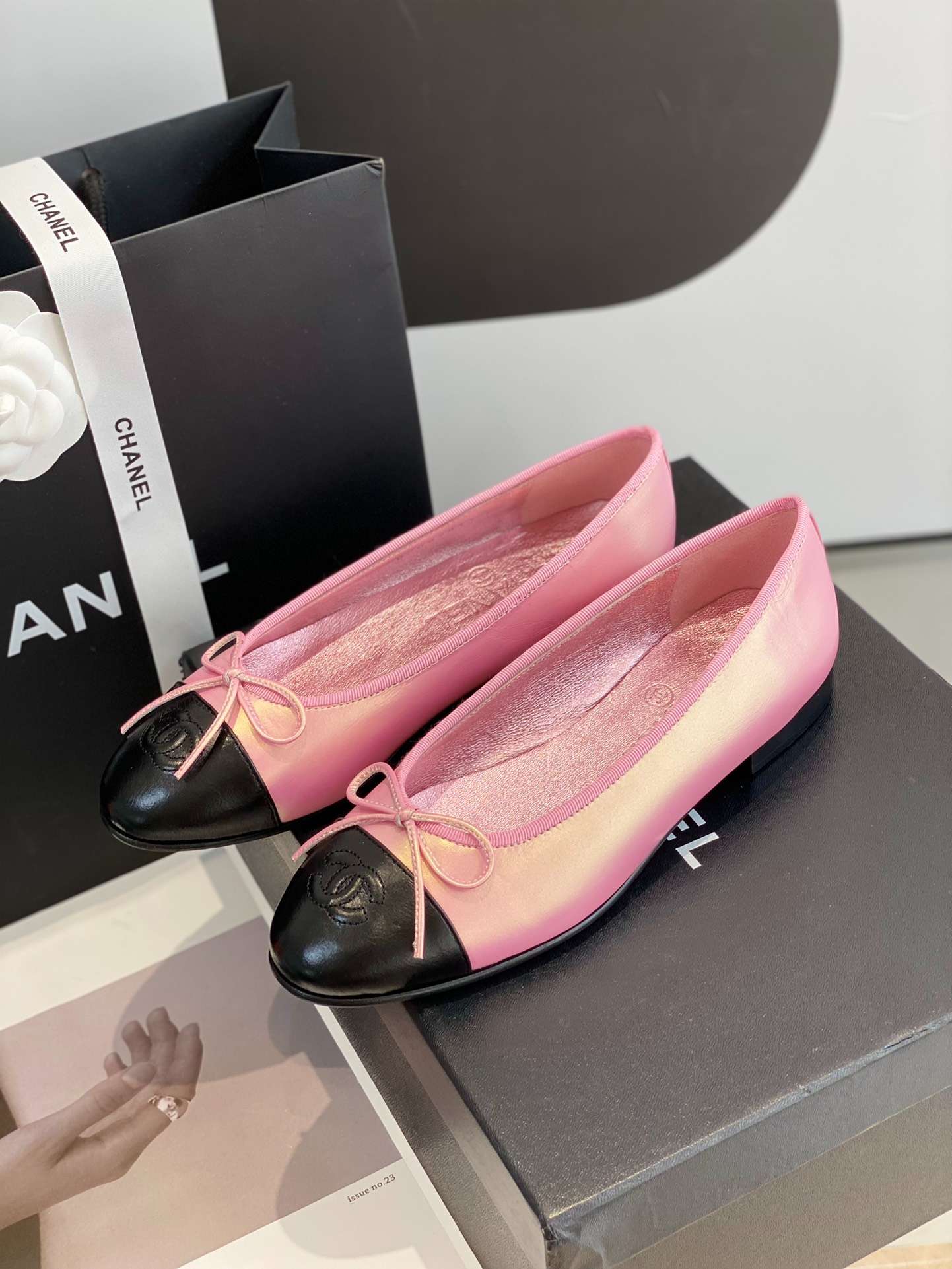 Ch**el Ballet Flats Pink Gold For Women