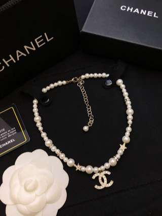 Ch**el D1am0nd Double C Pentagram Necklace Gold For Women