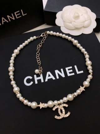Ch**el D1am0nd Double C Pentagram Necklace Gold For Women