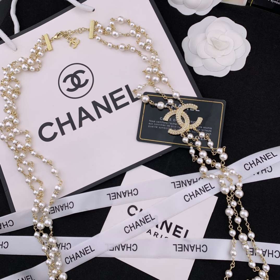Ch**el Three-Layer Pearl Necklace Gold For Women