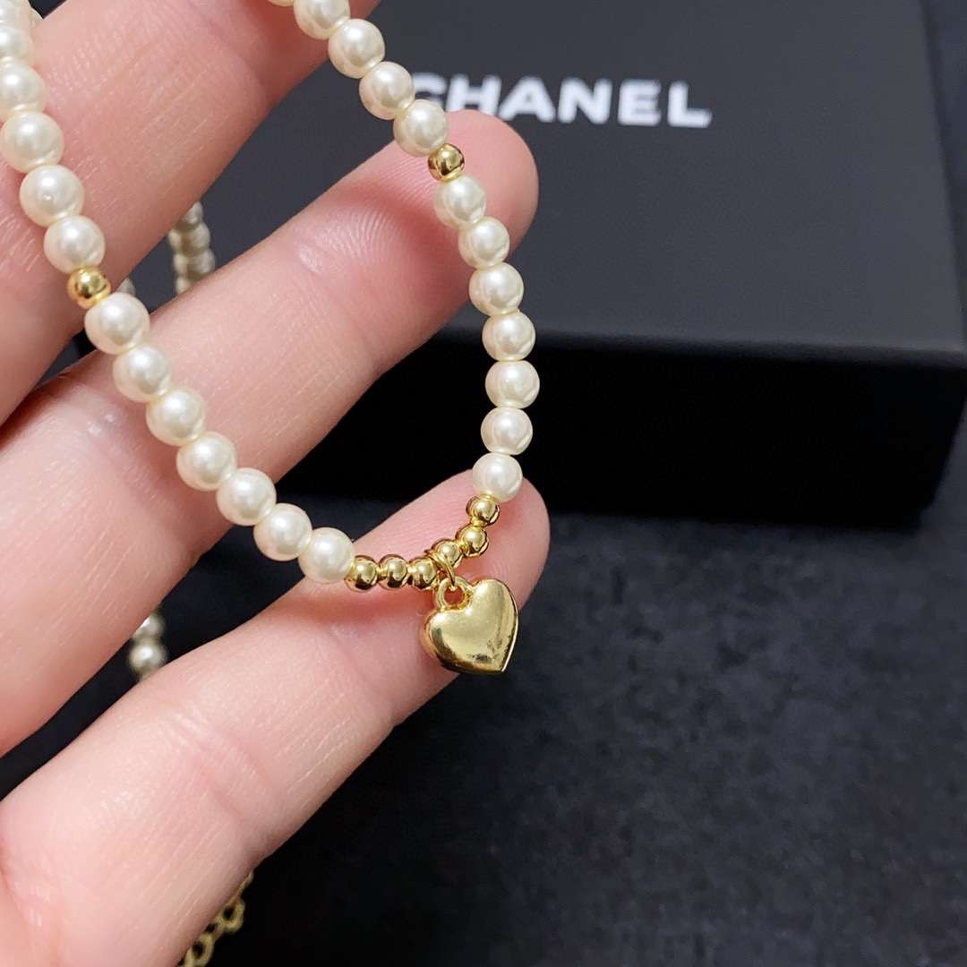Ch**el Heart Pearl Necklace White For Women