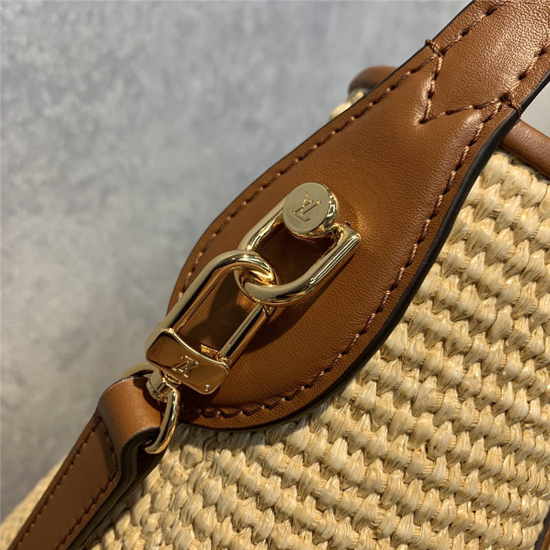 L0vis Vvtt0n Petit Bucket Raffia Beige For Women ‎9.4in/24cm