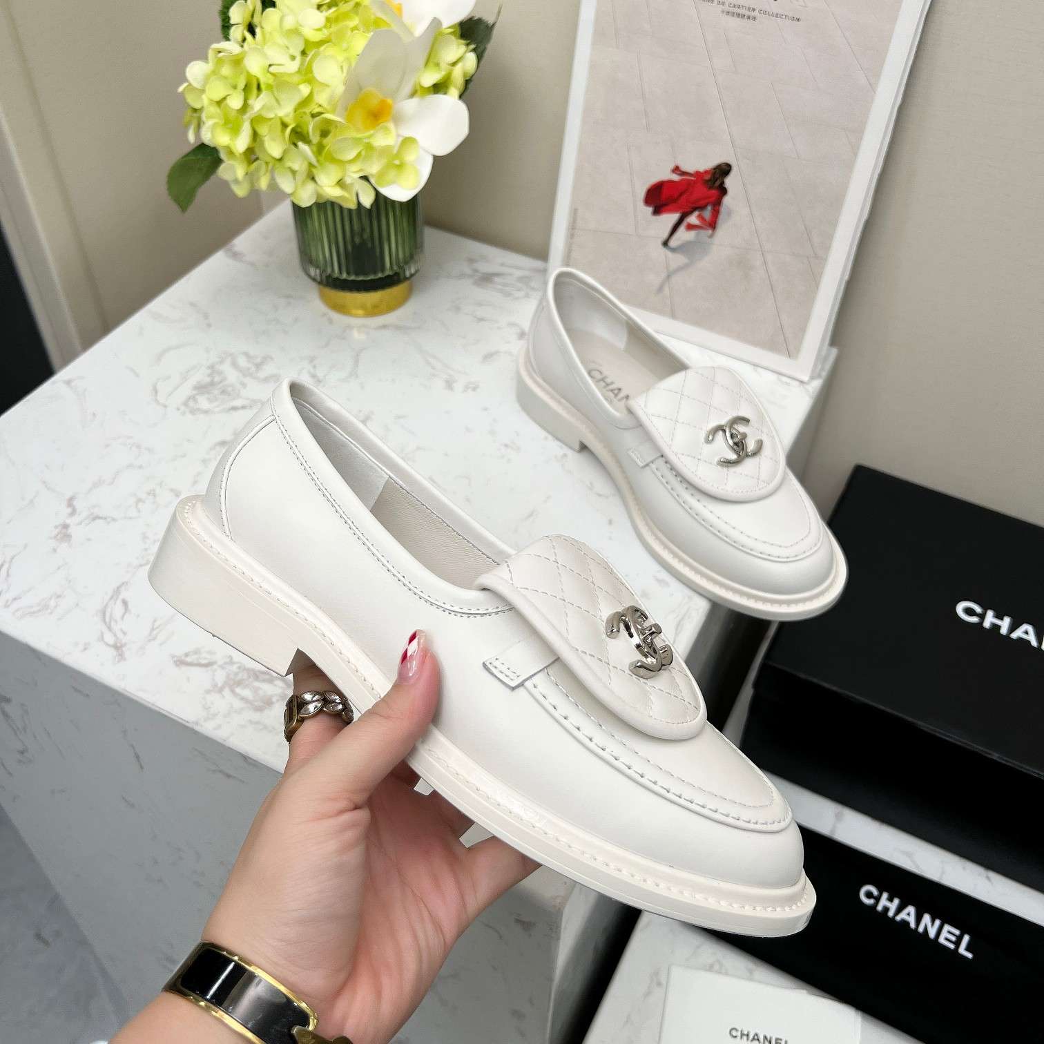 Ch**el Moccasins White For Women 36 EU – 5 US – 23 Cm – 9.05 In