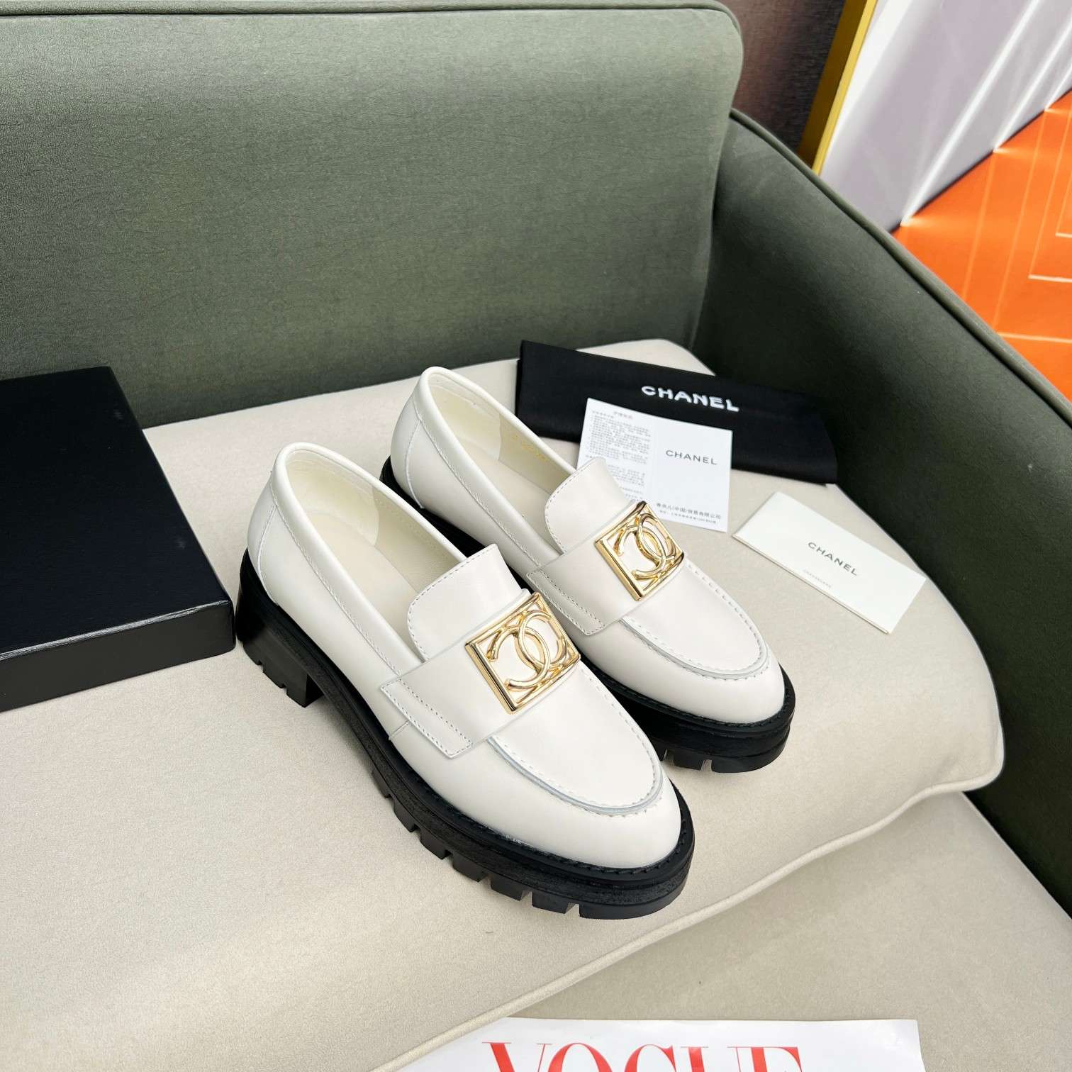 Ch**el Romance CC Embellished Loafers White For Women