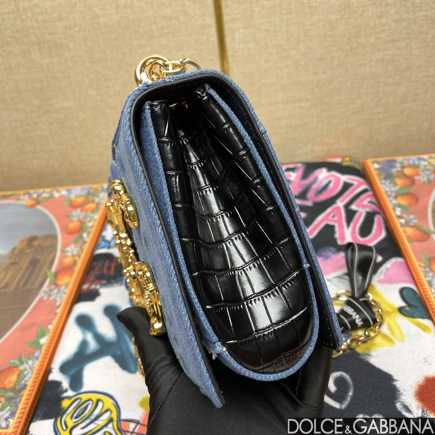 Dolce & Gabbana Girls Bag In Patchwork Denim And Plain Blue For Women 8.3in/21cm