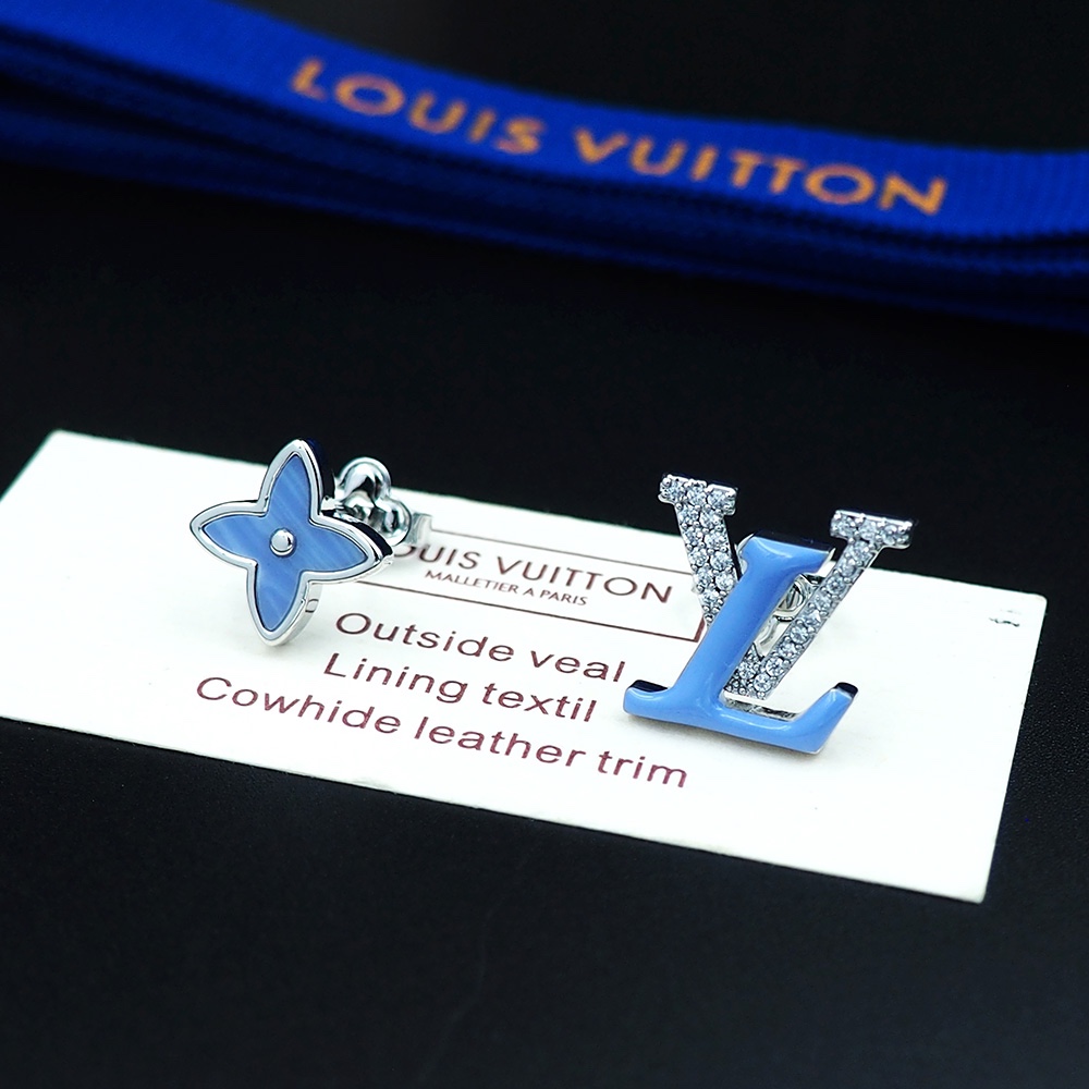L0vis Vvtt0n Flower Locket Stud Earrings Blue For Women