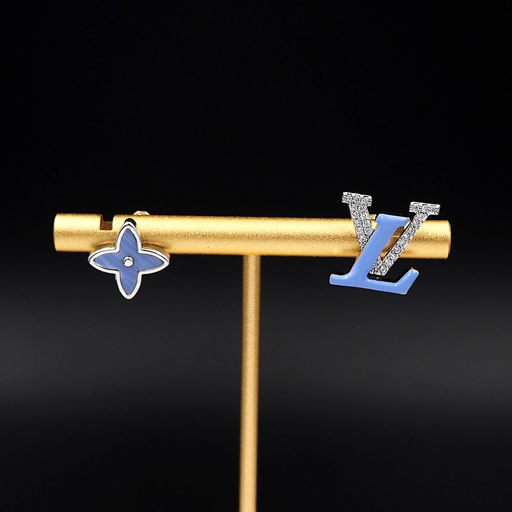 L0vis Vvtt0n Flower Locket Stud Earrings Blue For Women