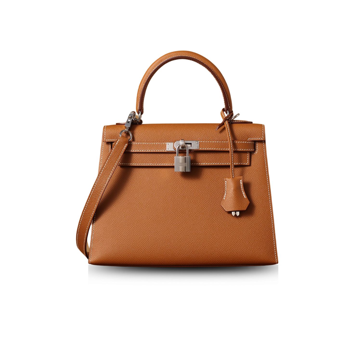H**me5 Kelly Epsom Silver Tone Lock Bag Brown For Women 9,8in/25cm