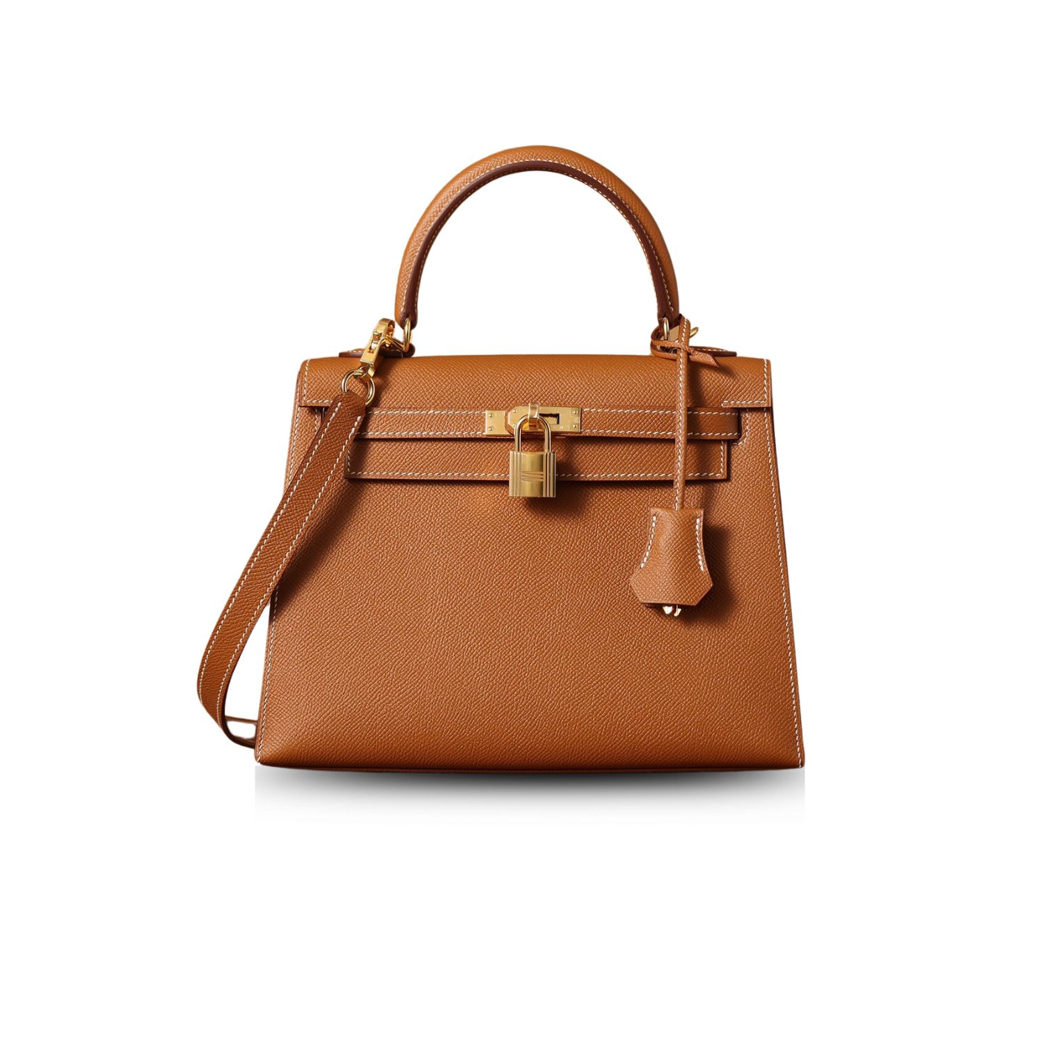 H**me5 Kelly Epsom Gold Tone Lock Bag Brown For Women 9,8in/25cm