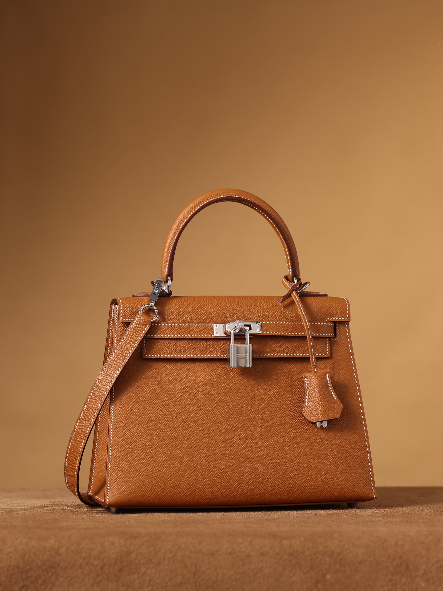 H**me5 Kelly Epsom Silver Tone Lock Bag Brown For Women 9,8in/25cm