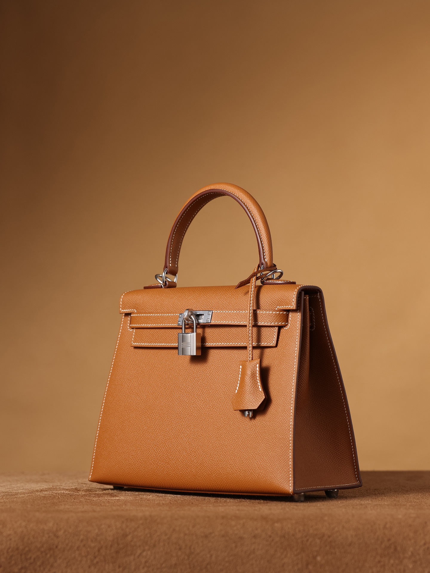 H**me5 Kelly Epsom Silver Tone Lock Bag Brown For Women 9,8in/25cm