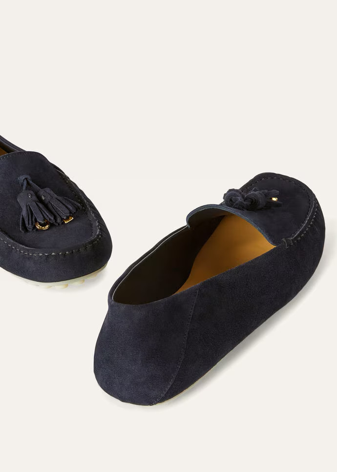 L0r0 P1ana Dot Sole Walk Loafers Blue Navy/Sun Gold For Women – FAN0109 W1B4