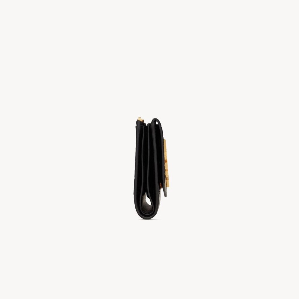 Sa1nt Lau*nt Uptown Compact Wallet Black For Women 4.7in/12cm