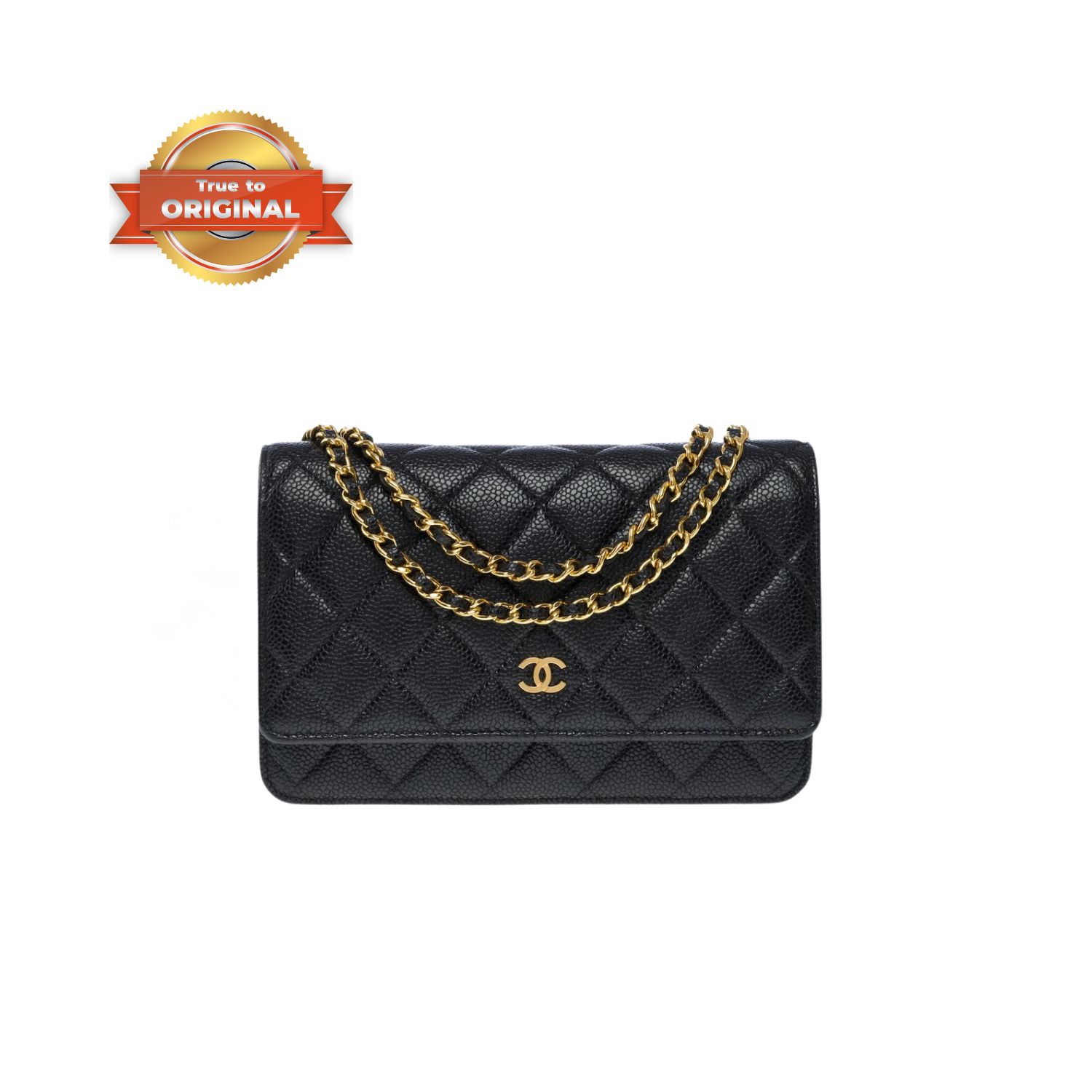 [True-to-ORIGINAL] Ch**el CO-CO Classic Wallet On Chain 19cm/7.5in Gold Toned Hardware For Women Black
