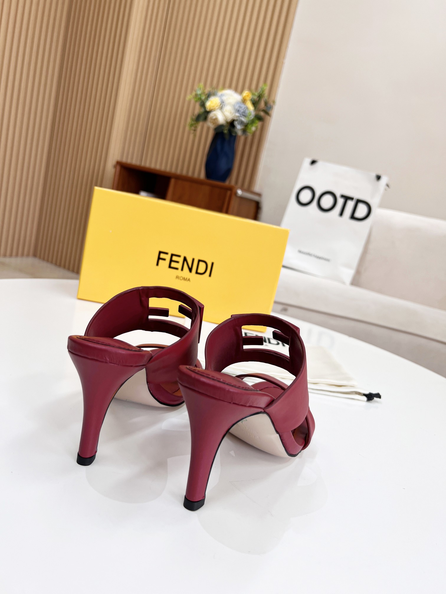 F**di Baguette Dark Pink Heels For Women