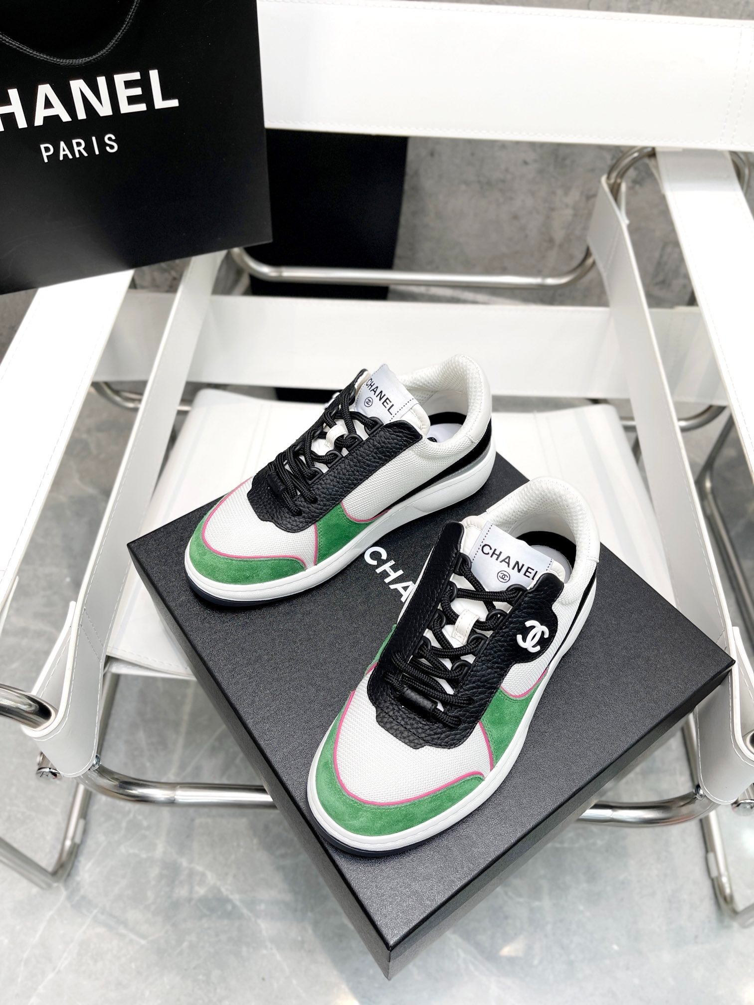 Ch**el Sneakers White/Green For Women, Women’s Shoes