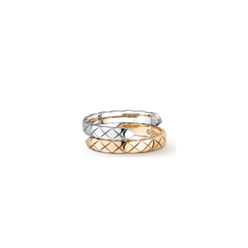 Ch**el Coco Crush Toi Et Moi Ring White/Beige Gold For Women J11971