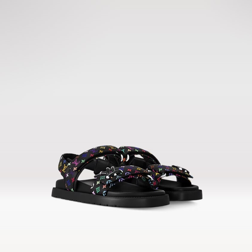 L0vis Vvtt0n LV x TM LV Sunset Flat Comfort Sandal Black For Women 1AGXF6
