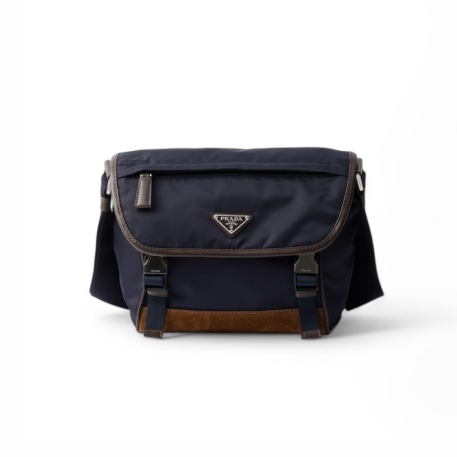 Pra*a Small Re-Nylon And Leather Shoulder Bag Blue For Men 8.9in/22.5cm 2VD066_384_F0C1B_V_OOF