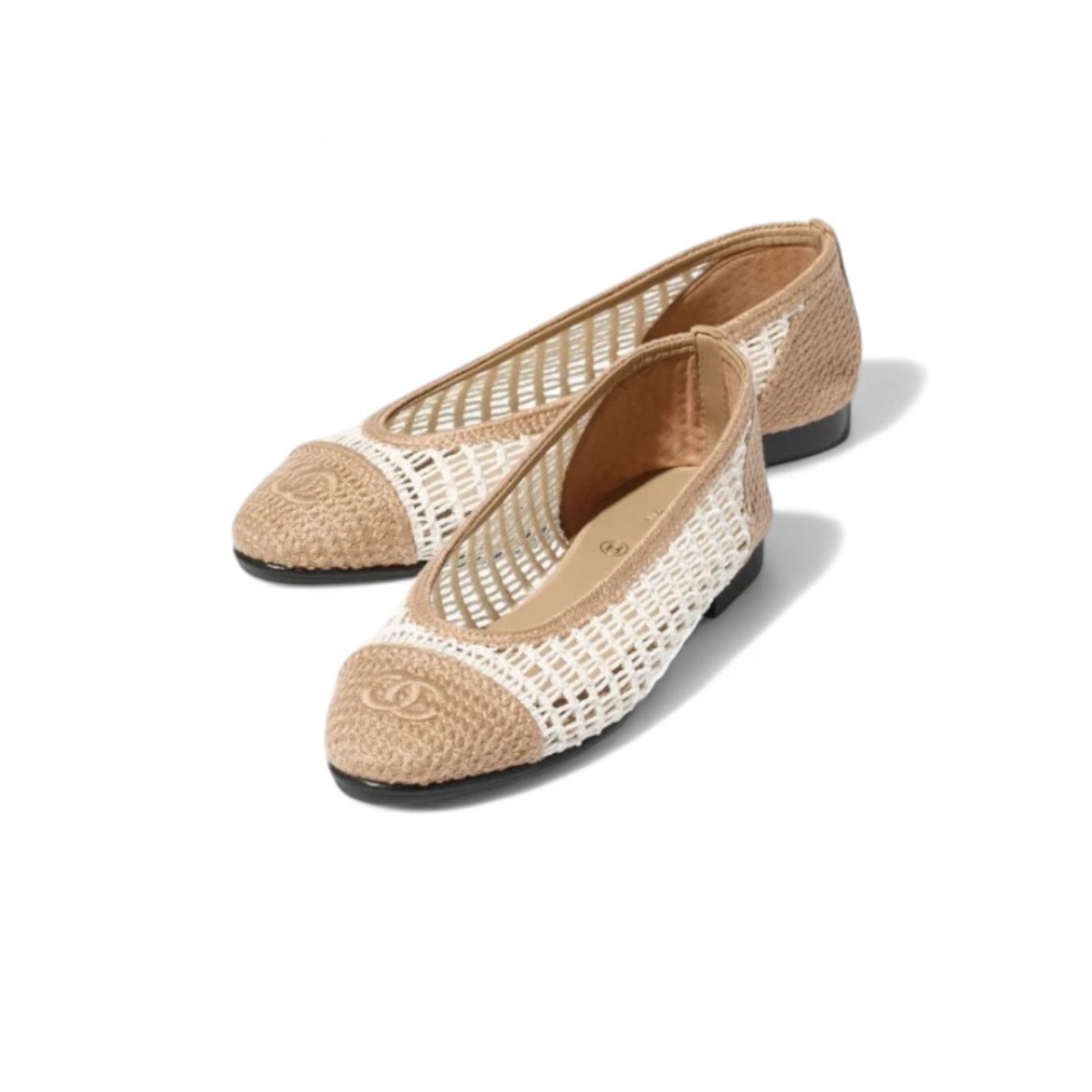 Ch**el Raffia Ballet Flats White/Beige For Women G46352-B19806-NAFBO