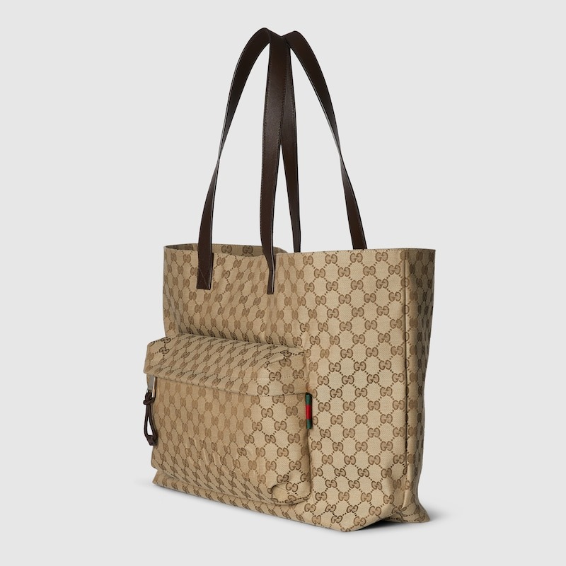 Gvc*1 GG Canvas Maxi Tote Bag Beige And Dark Brown For Men 18in/46cm 802166 FADUU 8657