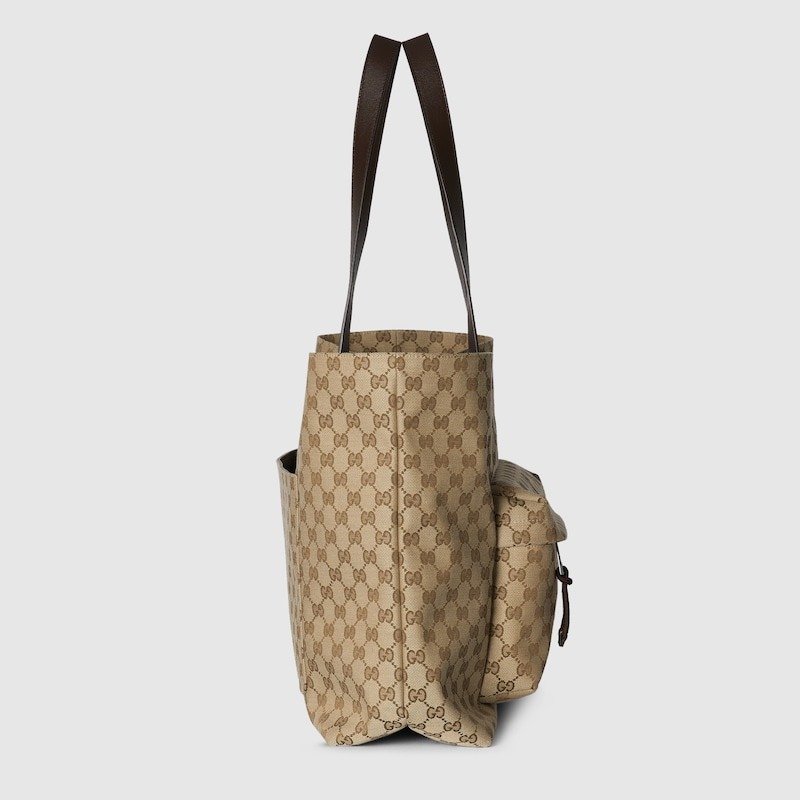 Gvc*1 GG Canvas Maxi Tote Bag Beige And Dark Brown For Men 18in/46cm 802166 FADUU 8657