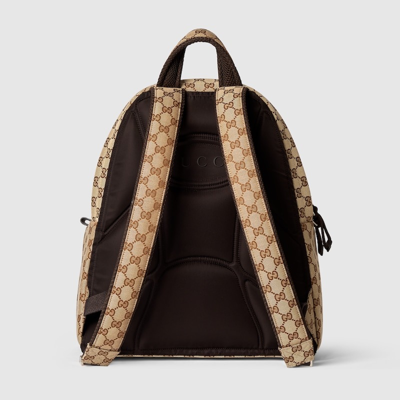 Gvc*1 GG Canvas Medium Backpack Beige And Dark Brown For Men 14.4in/37cm 800265 FADSC 9852
