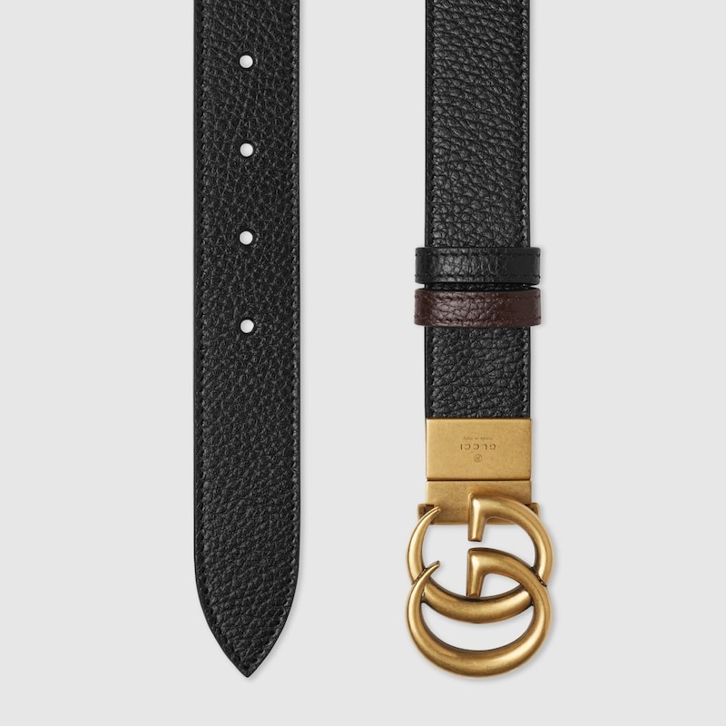 Gvc*1 GG Marmont Reversible Thin Belt 30mm Black For Men 643847 CAO2T 1062