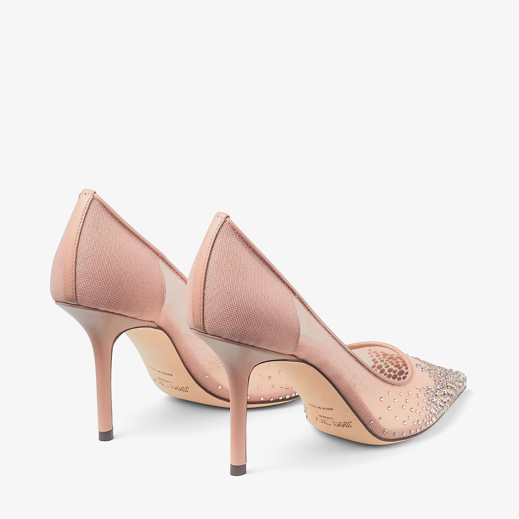 J1m*y Ch00 Love 85 Mesh Pointed-Toe Pumps Ballet Pink For Women LOVE85NYT