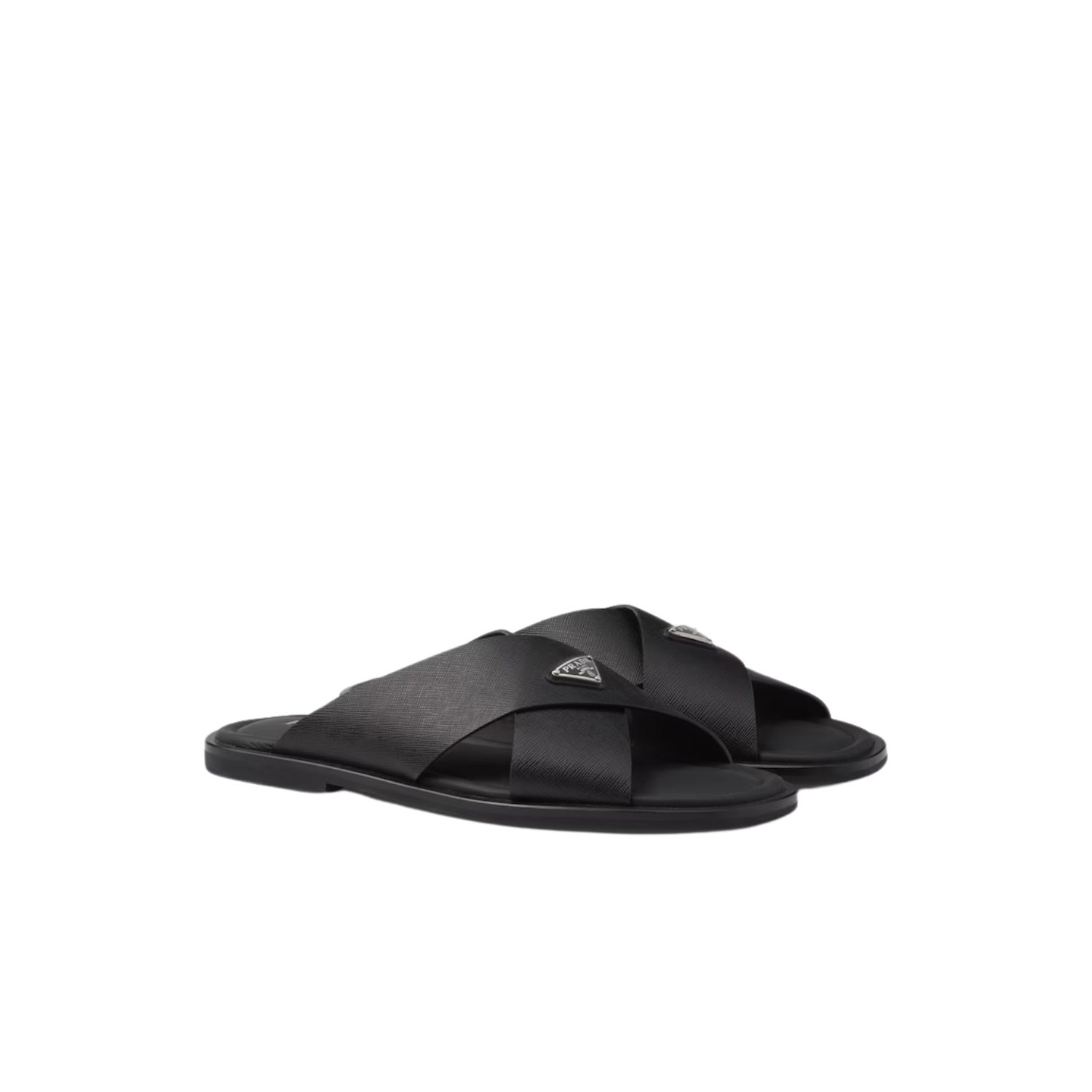 Pra*a Saffiano Crisscross Slides Black For Men – 2X3081_053_F0002_F_X001