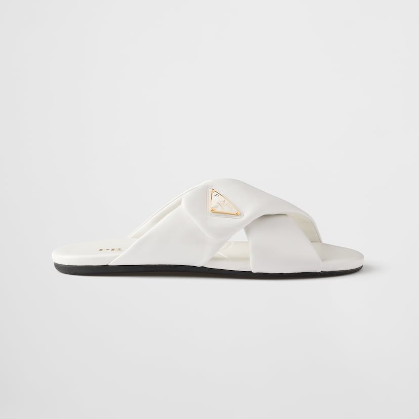 Pra*a Padded Leather Slides White For Women 1XX713_ZHP_F0009_F_005
