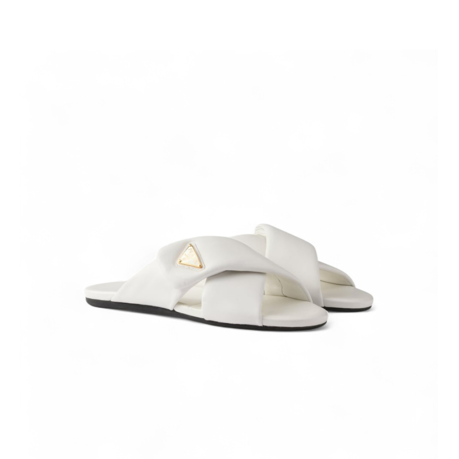 Pra*a Padded Leather Slides White For Women 1XX713_ZHP_F0009_F_005