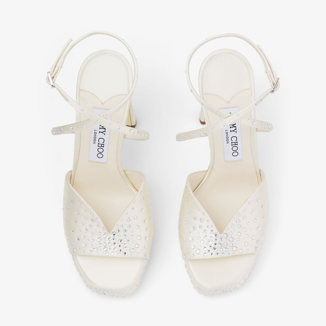 J1m*y Ch00 Karli Platform 125 Ivory/Crystal For Women KARLIPF125BRZ