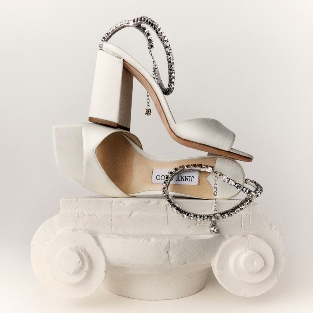 J1m*y Ch00 Saeda Sandal Block Heel 85 Ivory For Women SAEDASANDALBH85BGH
