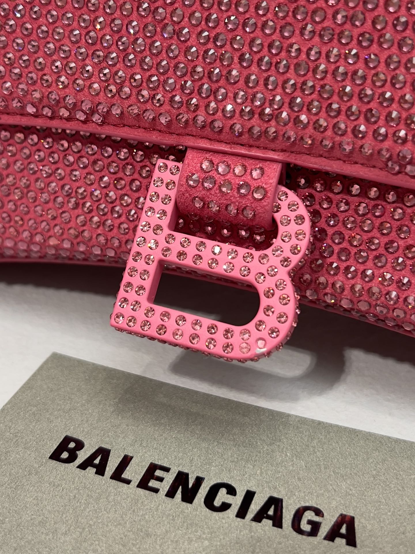 [True-to-ORIGINAL] Ba1en*iaga Furry Hourglass Small Handbag With Rhinestones In Pink For Women 24cm/9.4in