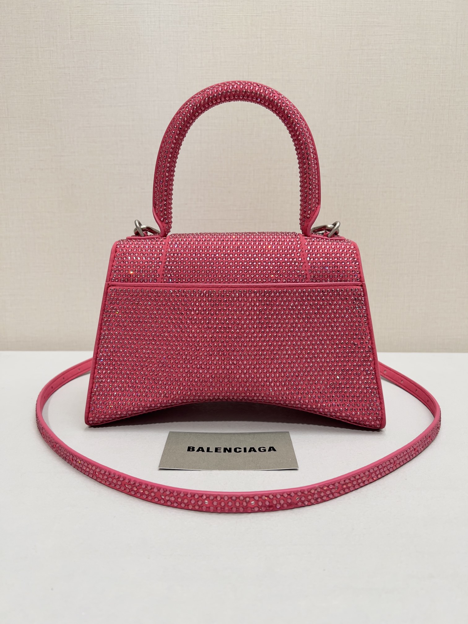[True-to-ORIGINAL] Ba1en*iaga Furry Hourglass Small Handbag With Rhinestones In Pink For Women 24cm/9.4in