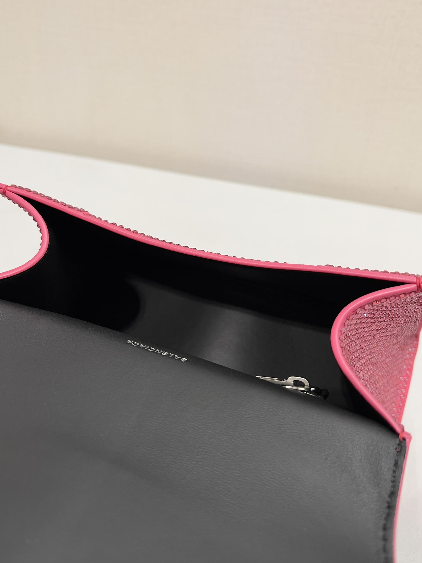 [True-to-ORIGINAL] Ba1en*iaga Furry Hourglass Small Handbag With Rhinestones In Pink For Women 24cm/9.4in