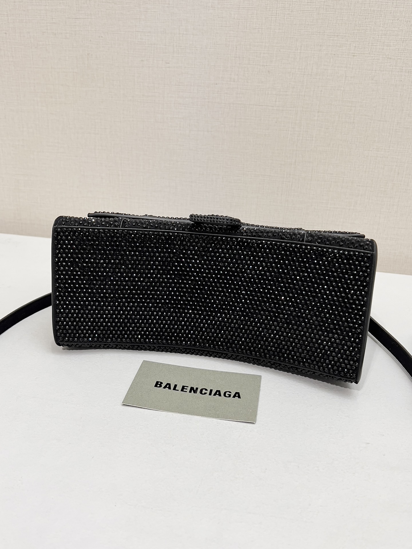 [True-to-ORIGINAL] Ba1en*iaga Furry Hourglass Small Handbag With Rhinestones In Black For Women 24cm/9.4in