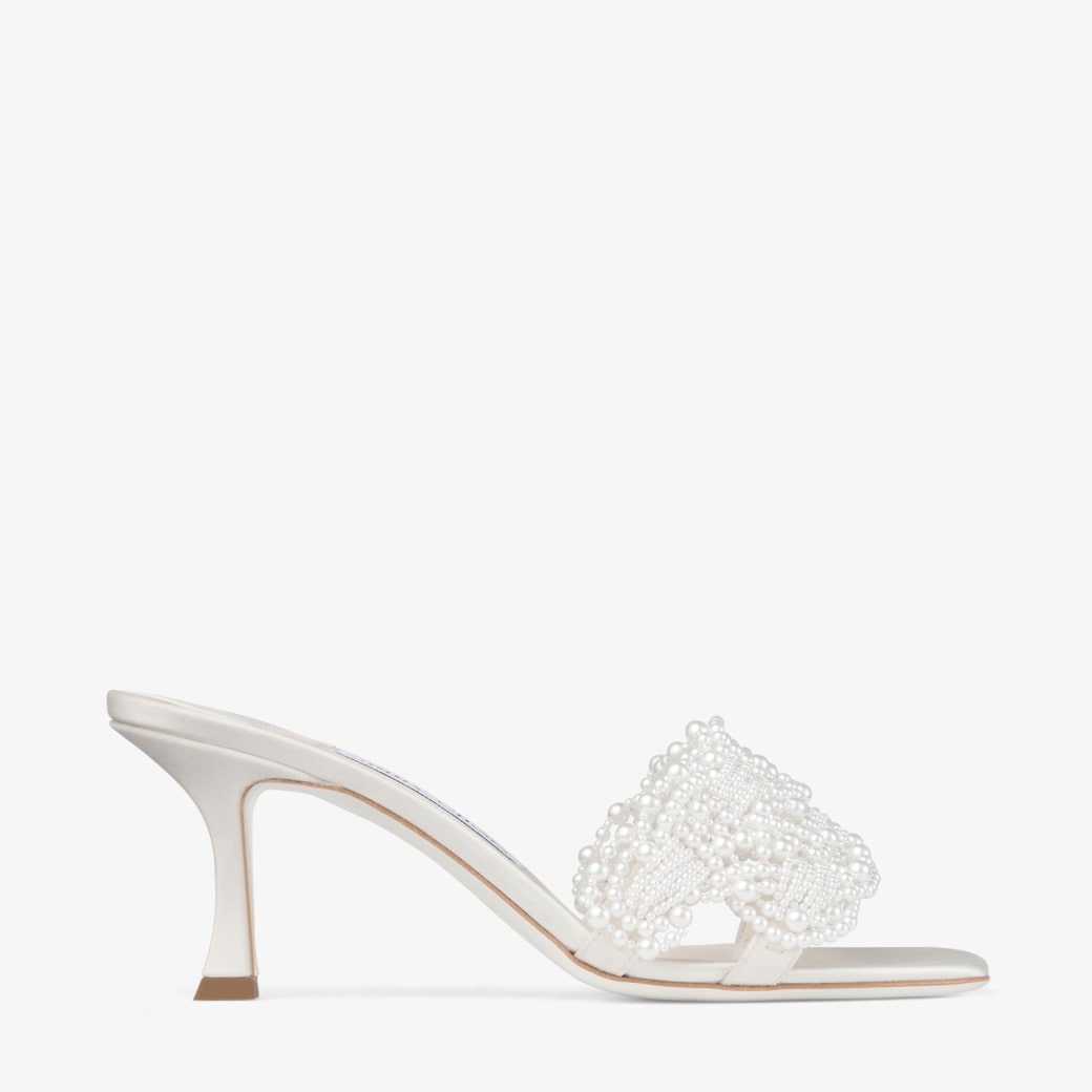 J1m*y Ch00 Cary Mule 70 Ivory/White For Women CARYMULE70OBD