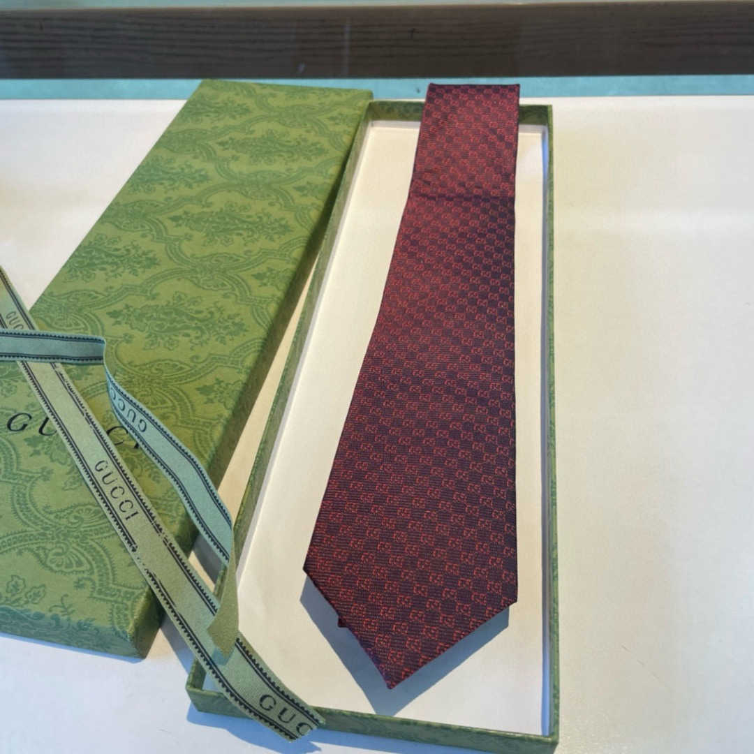 Gvc*1 Monogram Interlocking G Jacquard Burgundy Tie For Men